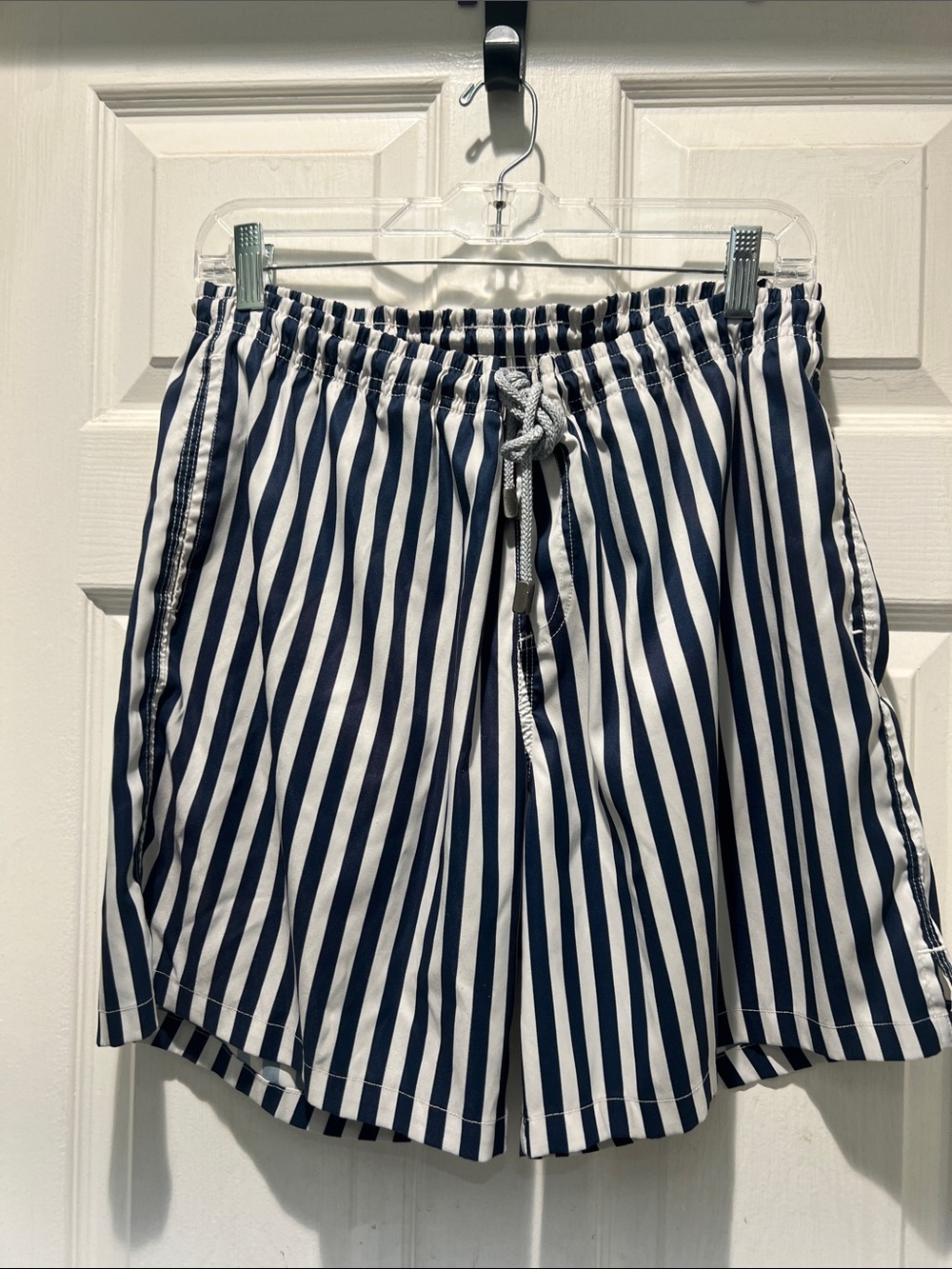Kenny Flowers Navy and White Vertical Stripe Drawstring Swim Shorts